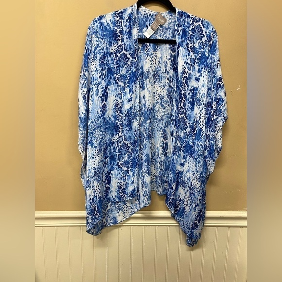 Chicos Blue White Viscose Poncho Sleeve Cardigan Size S/M - Picture 1 of 6